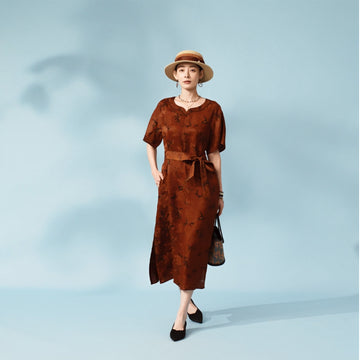 Chinese-style Xiangyunsha dress · handmade classical embroidery Guangdong Black Pearl Gambiered Guangdong Gauze xiangyunsha