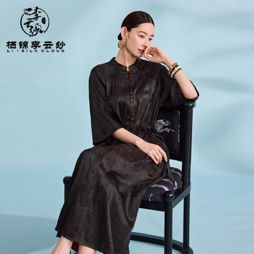New Chinese-style Xiangyunsha Dress · Detachable belt Hidden pockets Guangdong Black Pearl Gambiered Guangdong Gauze xiangyunsha