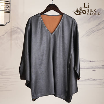 Lazy Style Casual Top |Three-dimensional cut for a slimming effect | Silk fabric for breathability and comfort | Guangdong Black Pearl Gambiered Guangdong Gauze xiangyunsha