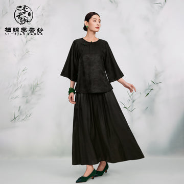 Silk Top & Elegant Traditional Outfit Guangdong Black Pearl Gambiered Guangdong Gauze xiangyunsha