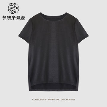 Short Sleeve Blouse - Traditional Chinese Fabric, Casual Summer Silk Top,Guangdong Black Pearl Gambiered Guangdong Gauze xiangyunsha