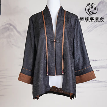 New Chinese-style Xiangyunsha jacket simple and exquisite Guangdong Black Pearl Gambiered Guangdong Gauze xiangyunsha