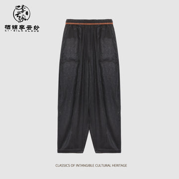 Long Pants - 100% Mulberry Silk, Chinese Style, Comfortable Silk Guangdong Black Pearl Gambiered Guangdong Gauze xiangyunsha