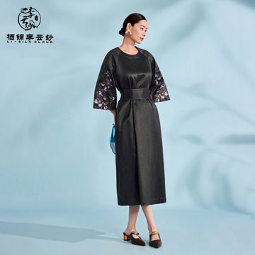 Dress - Skin-Friendly Glossy Silk, Exquisite Embroidery Patterns Guangdong Black Pearl Gambiered Guangdong Gauze xiangyunsha
