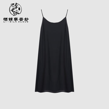 Spaghetti Strap Dress - Jet-Black Shiny Finish, Skin-Friendly Silk Guangdong Black Pearl Gambiered Guangdong Gauze xiangyunsha