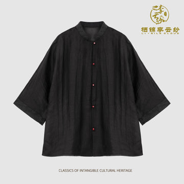 [Ink Jade]Chinese-style Top-Sculpted Fit Gambiered Silk  Guangdong Black Pearl Gambiered Guangdong Gauze xiangyunsha