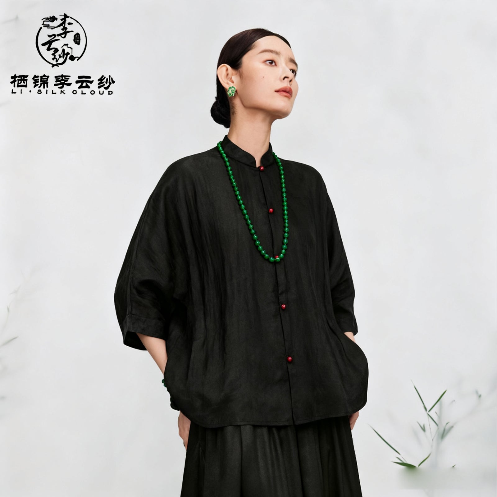 [Ink Jade]Chinese-style Top-Sculpted Fit Gambiered Silk  Guangdong Black Pearl Gambiered Guangdong Gauze xiangyunsha