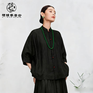 [Ink Jade]Chinese-style Top-Sculpted Fit Gambiered Silk  Guangdong Black Pearl Gambiered Guangdong Gauze xiangyunsha