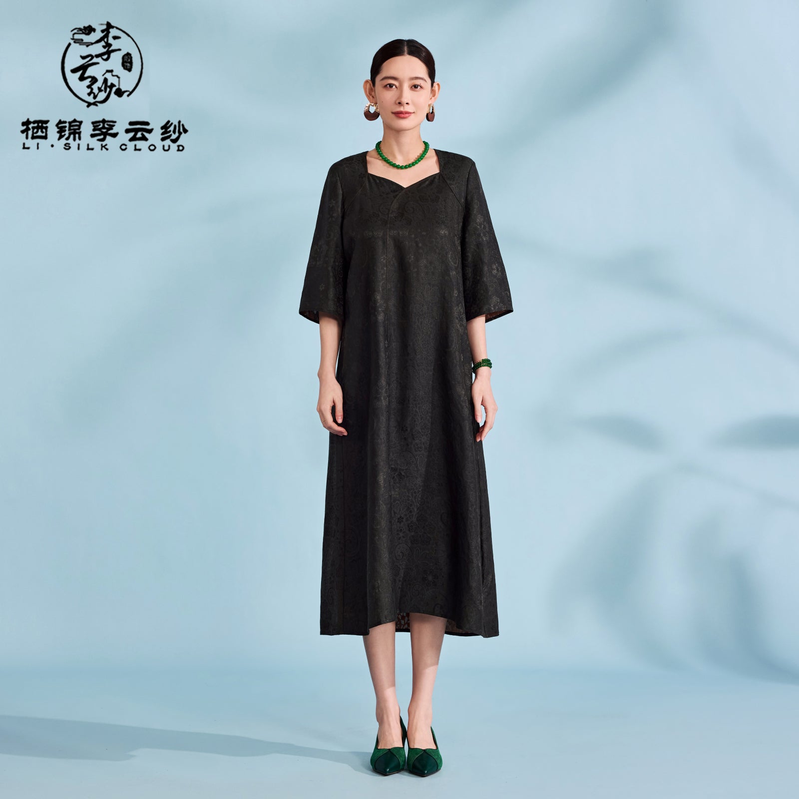 Dress，100% Mulberry Silk ，Tie-Waist Design,Soft Silk Fabric Guangdong Black Pearl Gambiered Guangdong Gauze xiangyunsha
