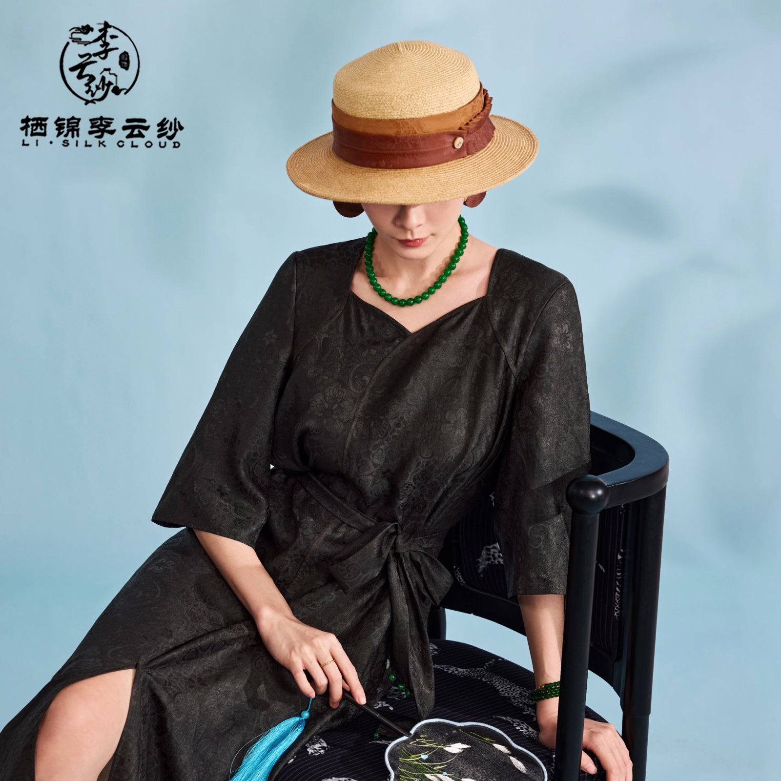 Dress，100% Mulberry Silk ，Tie-Waist Design,Soft Silk Fabric Guangdong Black Pearl Gambiered Guangdong Gauze xiangyunsha
