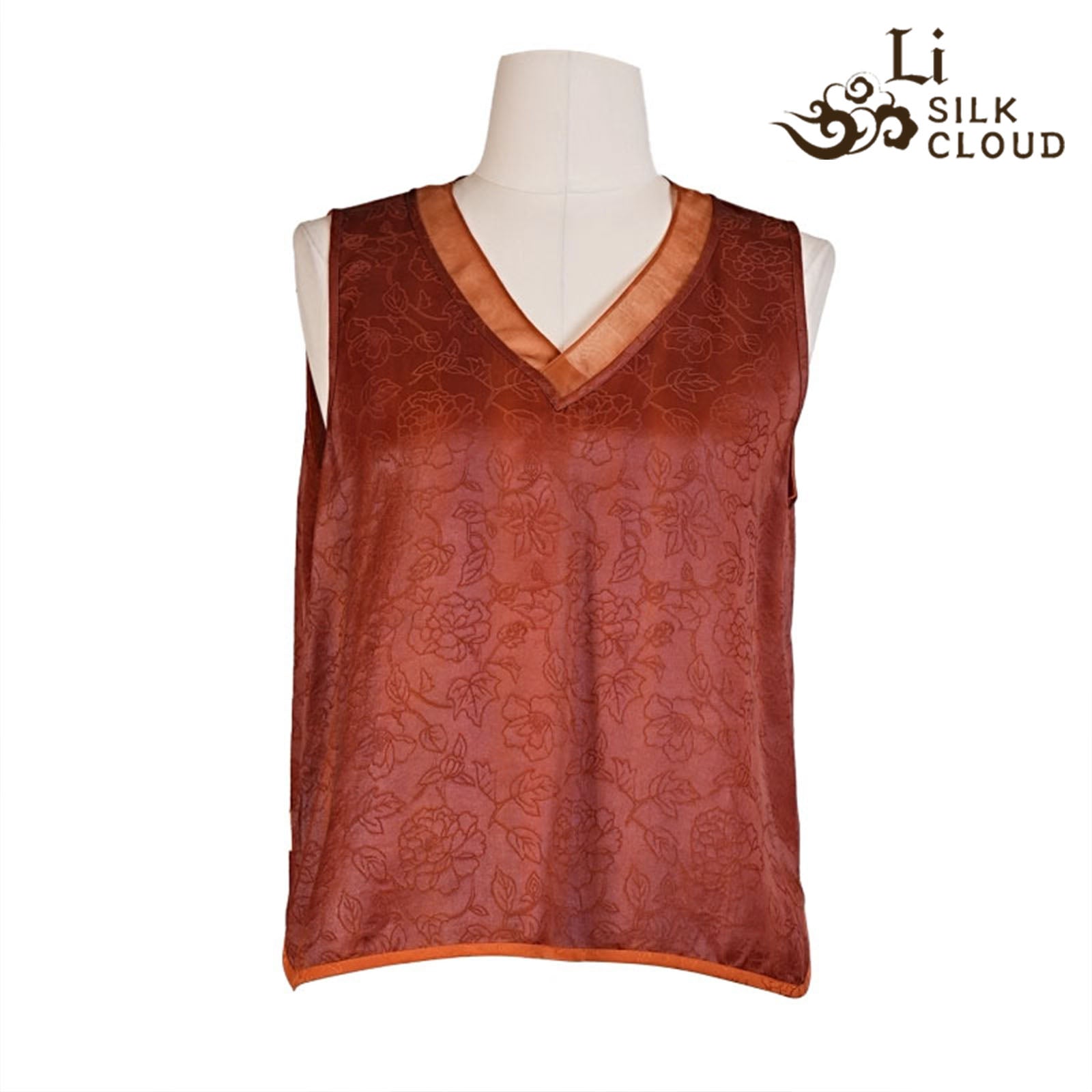 New Chinese TOP|Embroidery V-Neck|Universal Flattering Fit Guangdong Black Pearl Gambiered Guangdong Gauze xiangyunsha