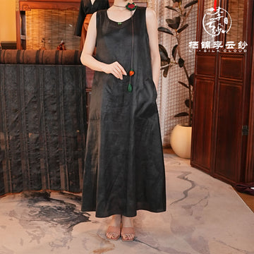 Dress，100% Mulberry Silk，Glossy Lustrous，Skin-Friendly Soft SilkGuangdong Black Pearl Gambiered Guangdong Gauze xiangyunsha