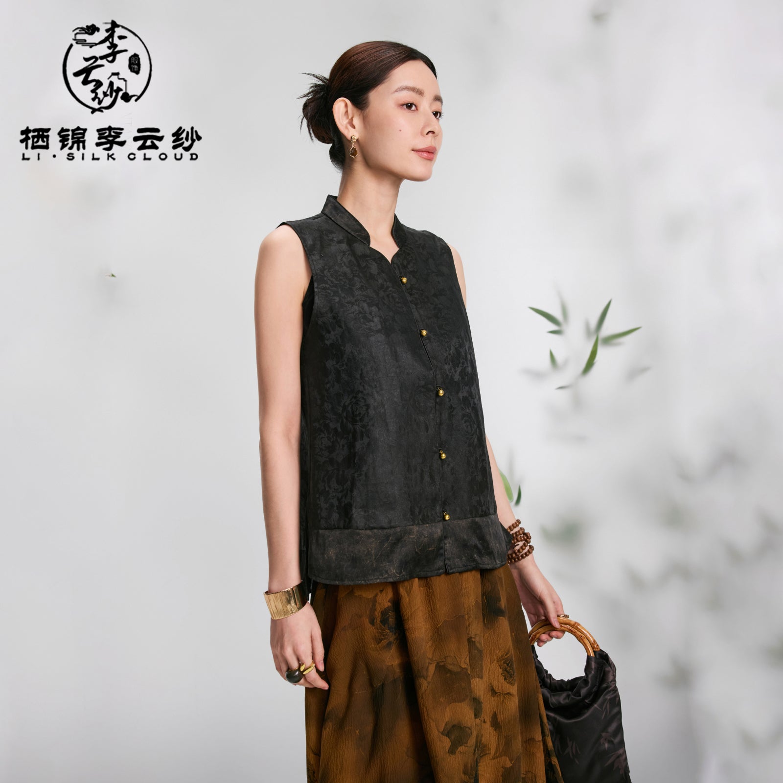 Retro Xiangyunsha Blouse · Oriental Nostalgic Aesthetics  Guangdong Black Pearl Gambiered Guangdong Gauze xiangyunsha