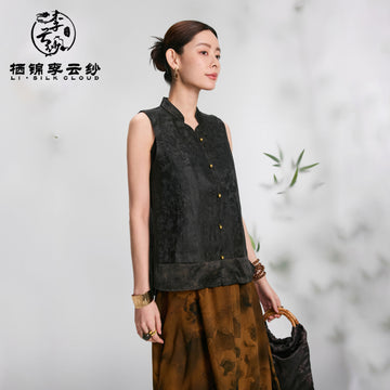 Retro Xiangyunsha Blouse · Oriental Nostalgic Aesthetics  Guangdong Black Pearl Gambiered Guangdong Gauze xiangyunsha
