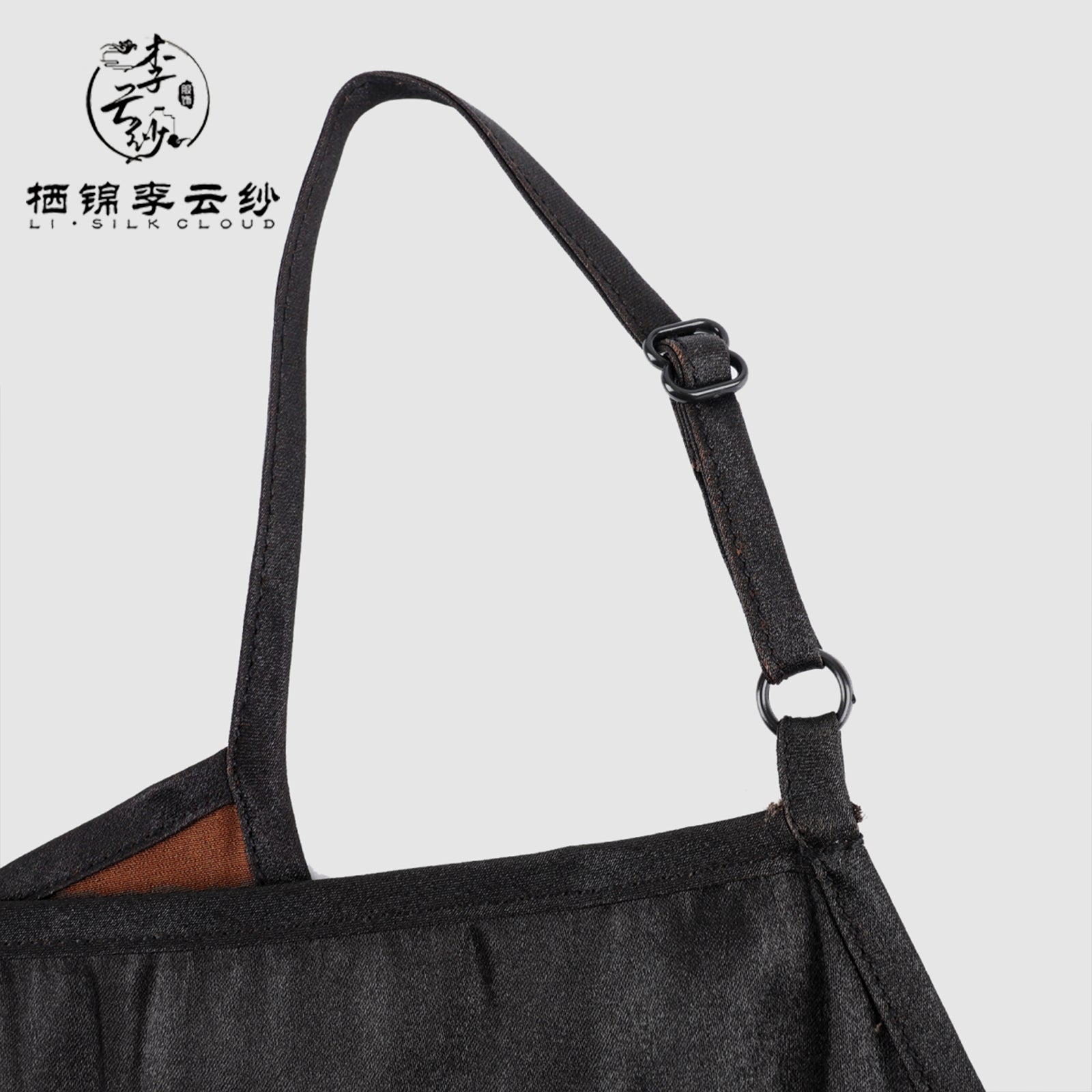 Long Dress, Chinese Style Retro Dress for Inner/Outer Wear Chinese Xiangyunsha Camisole Dress - Pure Black Drapey Silk