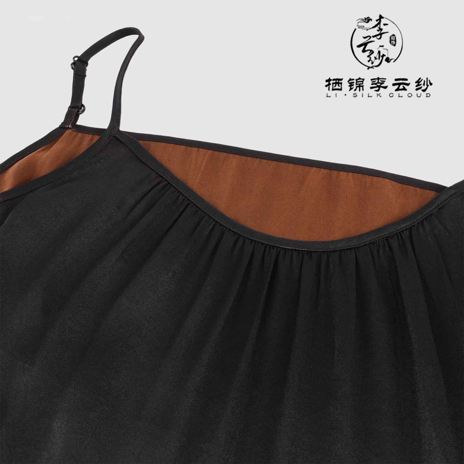 Long Dress, Chinese Style Retro Dress for Inner/Outer Wear Chinese Xiangyunsha Camisole Dress - Pure Black Drapey Silk
