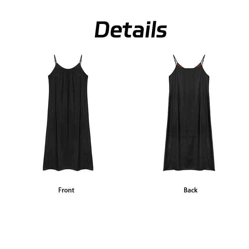 Long Dress, Chinese Style Retro Dress for Inner/Outer Wear Chinese Xiangyunsha Camisole Dress - Pure Black Drapey Silk