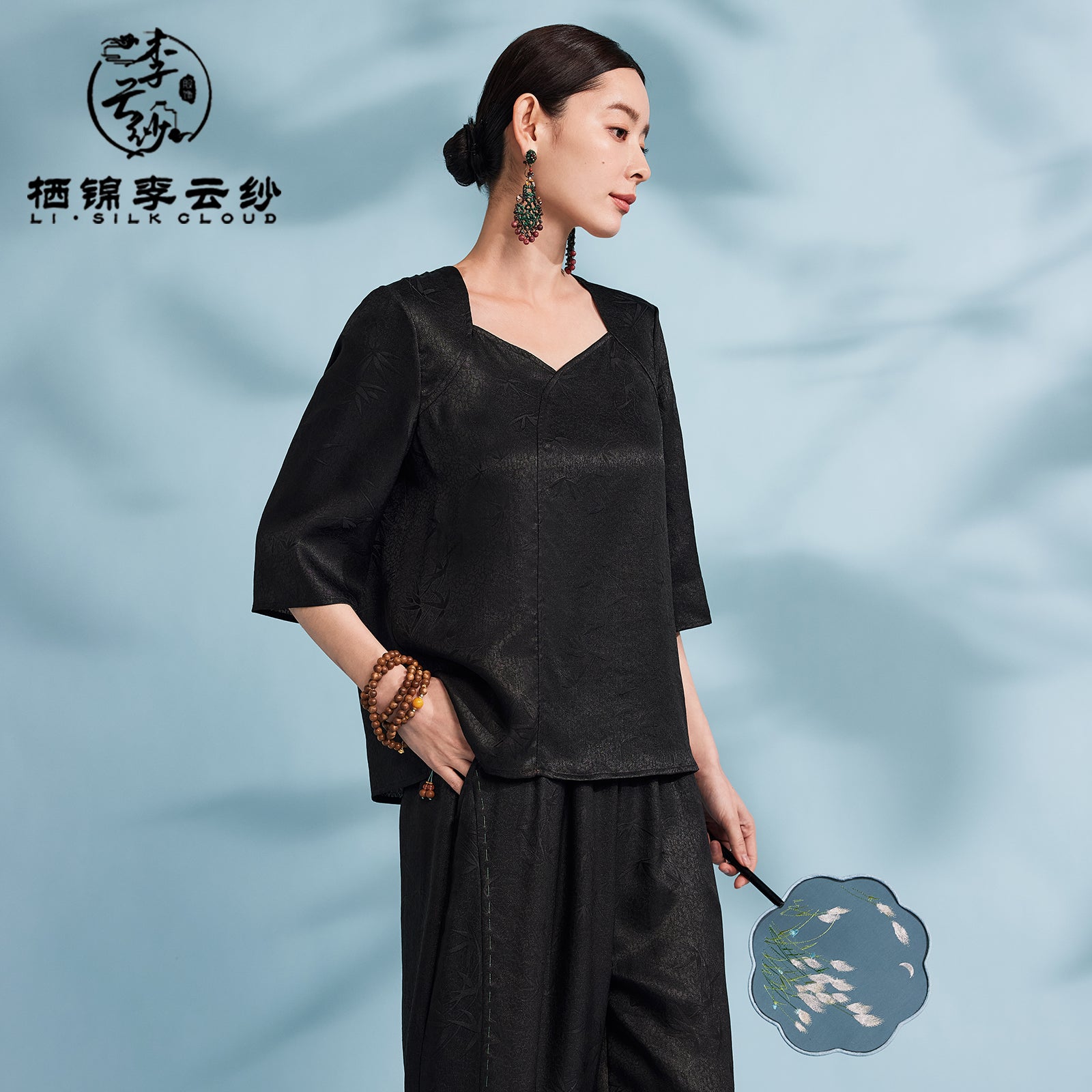 Top - Lustrous Shiny Fabric, Ultra-Soft Skin-Friendly, Traditional Guangdong Black Pearl Gambiered Guangdong Gauze xiangyunsha