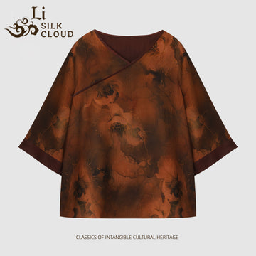 New Chinese-style Xiangyunsha top  Cloud Feeling Skin Friendly Fabric Guangdong Black Pearl Gambiered Guangdong Gauze xiangyunsha