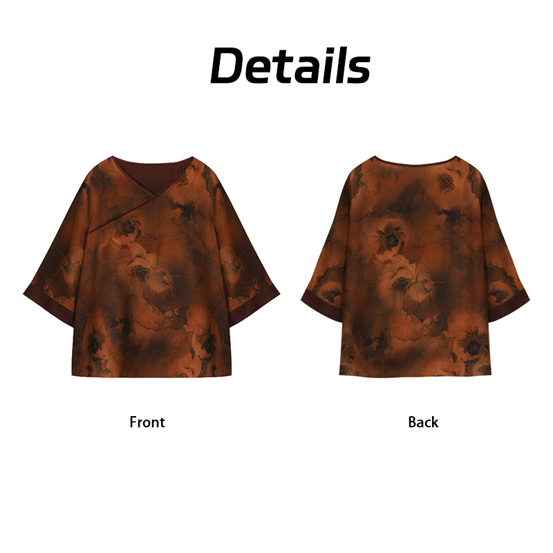New Chinese-style Xiangyunsha top  Cloud Feeling Skin Friendly Fabric Guangdong Black Pearl Gambiered Guangdong Gauze xiangyunsha