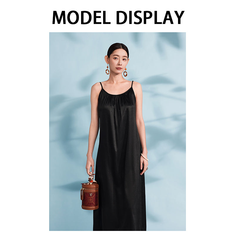 LI SILK CLOUD Women's Black Silk Xiangyunsha Slip Dress - Traditional Dyeing Craft, Stylish Camisole Design