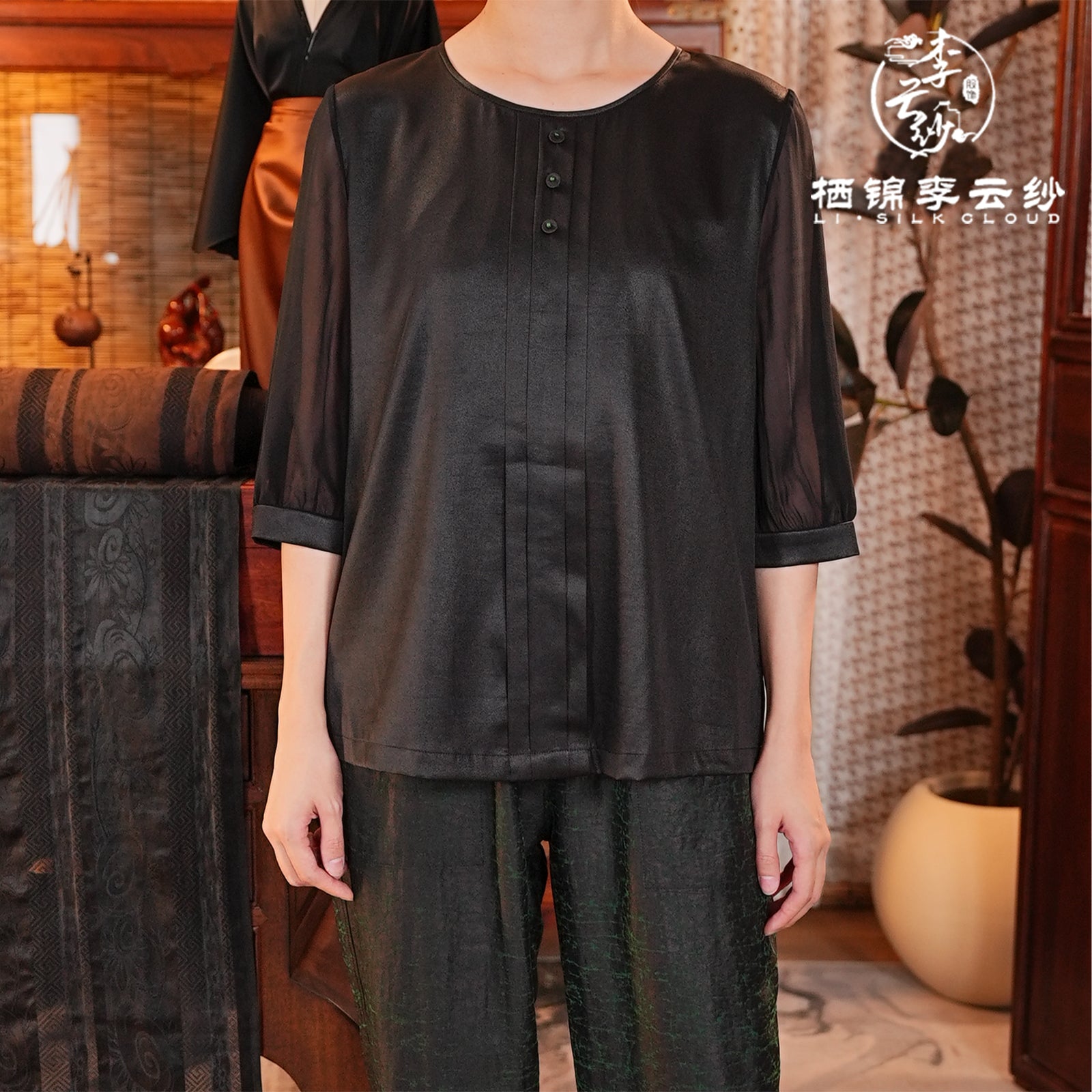 Chinese Style Casual Top | Cloud Feeling Skin Friendly Fabric Must Have for Summer in Southeast Asia |Guangdong Black Pearl Gambiered Guangdong Gauze xiangyunsha