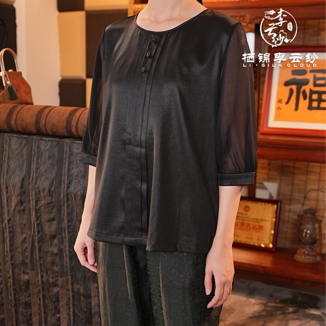 Chinese Style Casual Top | Cloud Feeling Skin Friendly Fabric Must Have for Summer in Southeast Asia |Guangdong Black Pearl Gambiered Guangdong Gauze xiangyunsha