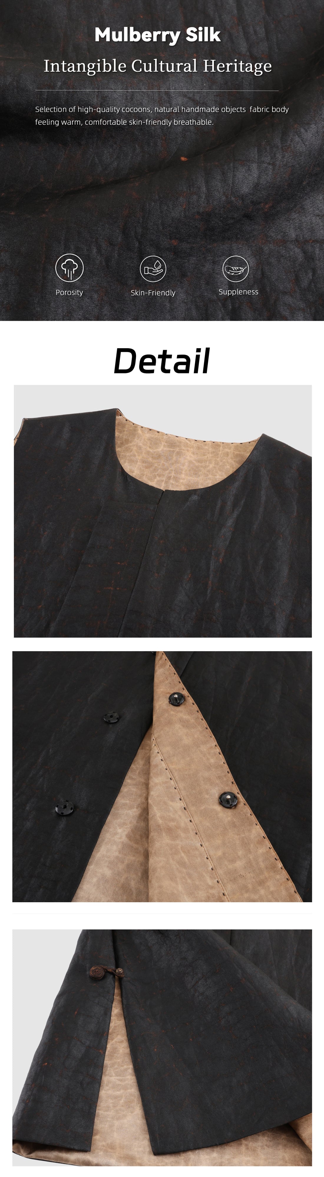 Retro Xiangyunsha Top · lce-Cool Texture, Skin-Friendly  Guangdong Black Pearl Gambiered  Guangdong Gauze xiangyunsha