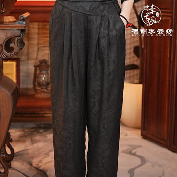 New Chinese-style Xiangyunsha pants | Breathable silk fabric | Slimming cut | Suitable for the hot climate of South east Asia   Guangdong Black Pearl Gambiered Guangdong Gauze xiangyunsha