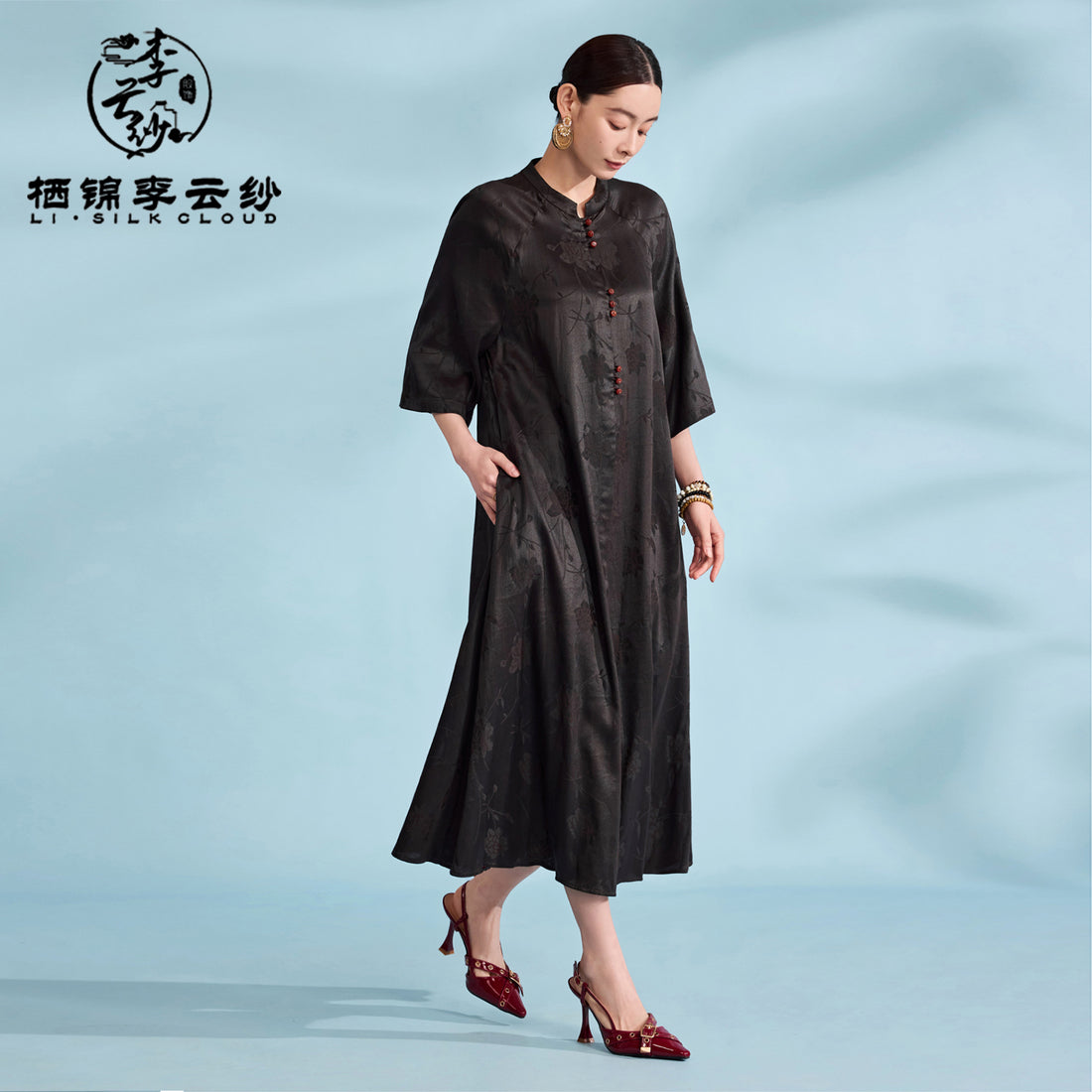 New Chinese-style Xiangyunsha Dress · Detachable belt Hidden pockets Guangdong Black Pearl Gambiered Guangdong Gauze xiangyunsha