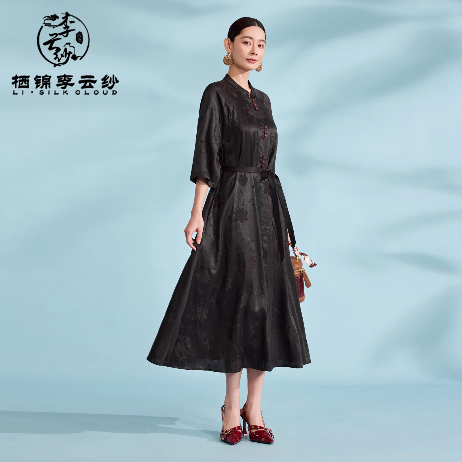 New Chinese-style Xiangyunsha Dress · Detachable belt Hidden pockets Guangdong Black Pearl Gambiered Guangdong Gauze xiangyunsha