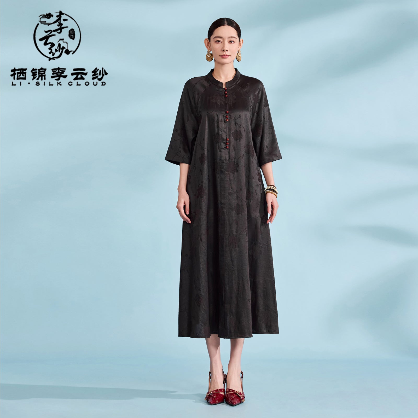 New Chinese-style Xiangyunsha Dress · Detachable belt Hidden pockets Guangdong Black Pearl Gambiered Guangdong Gauze xiangyunsha