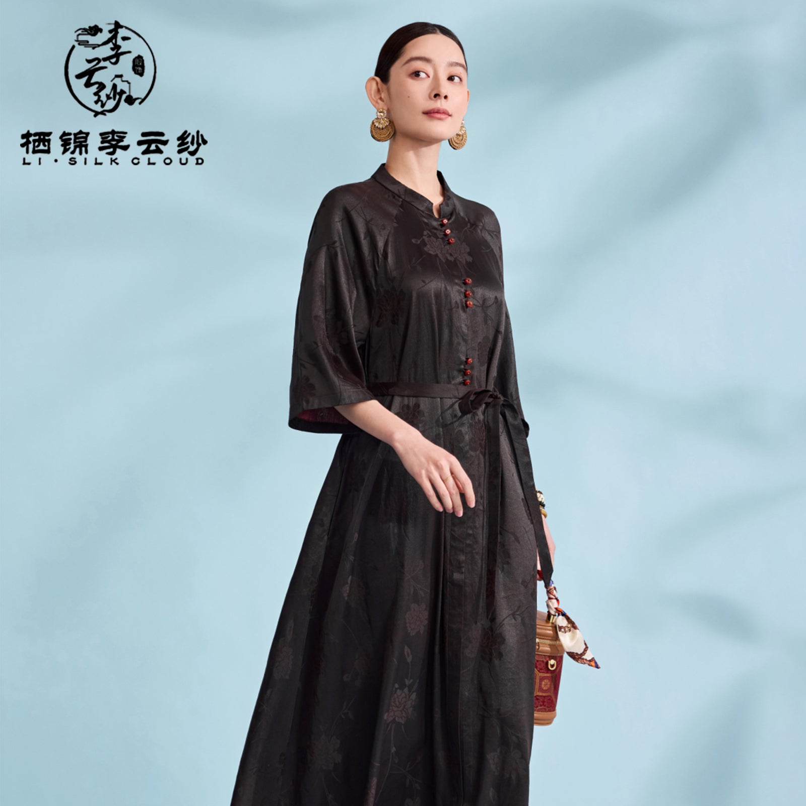 New Chinese-style Xiangyunsha Dress · Detachable belt Hidden pockets Guangdong Black Pearl Gambiered Guangdong Gauze xiangyunsha