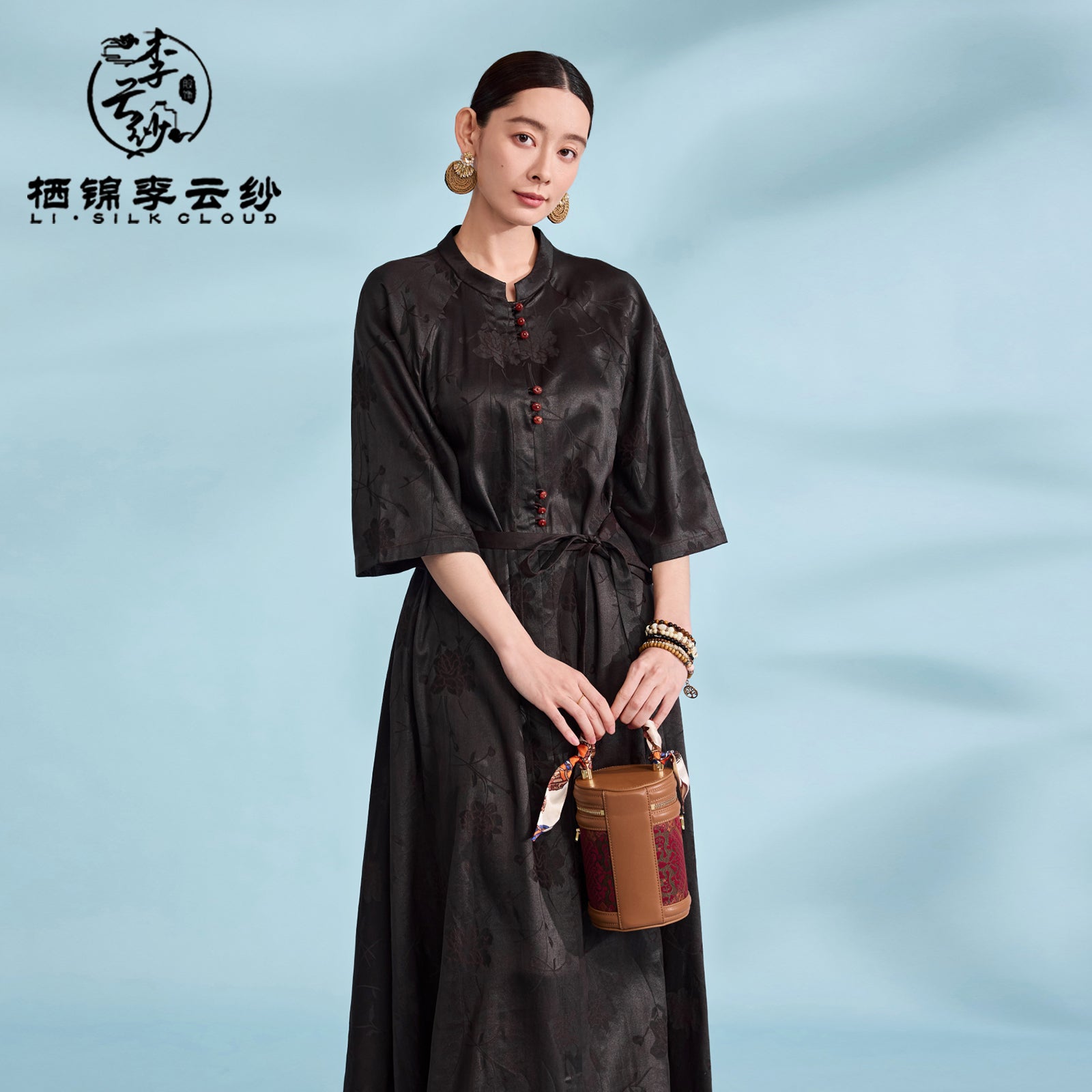 New Chinese-style Xiangyunsha Dress · Detachable belt Hidden pockets Guangdong Black Pearl Gambiered Guangdong Gauze xiangyunsha