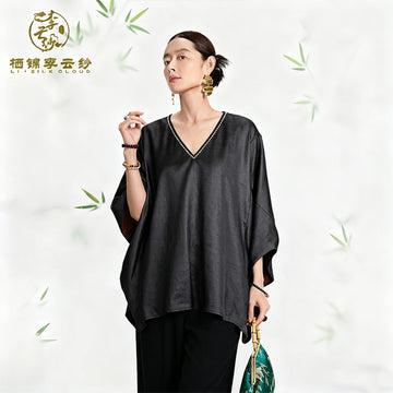 Lazy Style Casual Top |Three-dimensional cut for a slimming effect | Silk fabric for breathability and comfort | Guangdong Black Pearl Gambiered Guangdong Gauze xiangyunsha