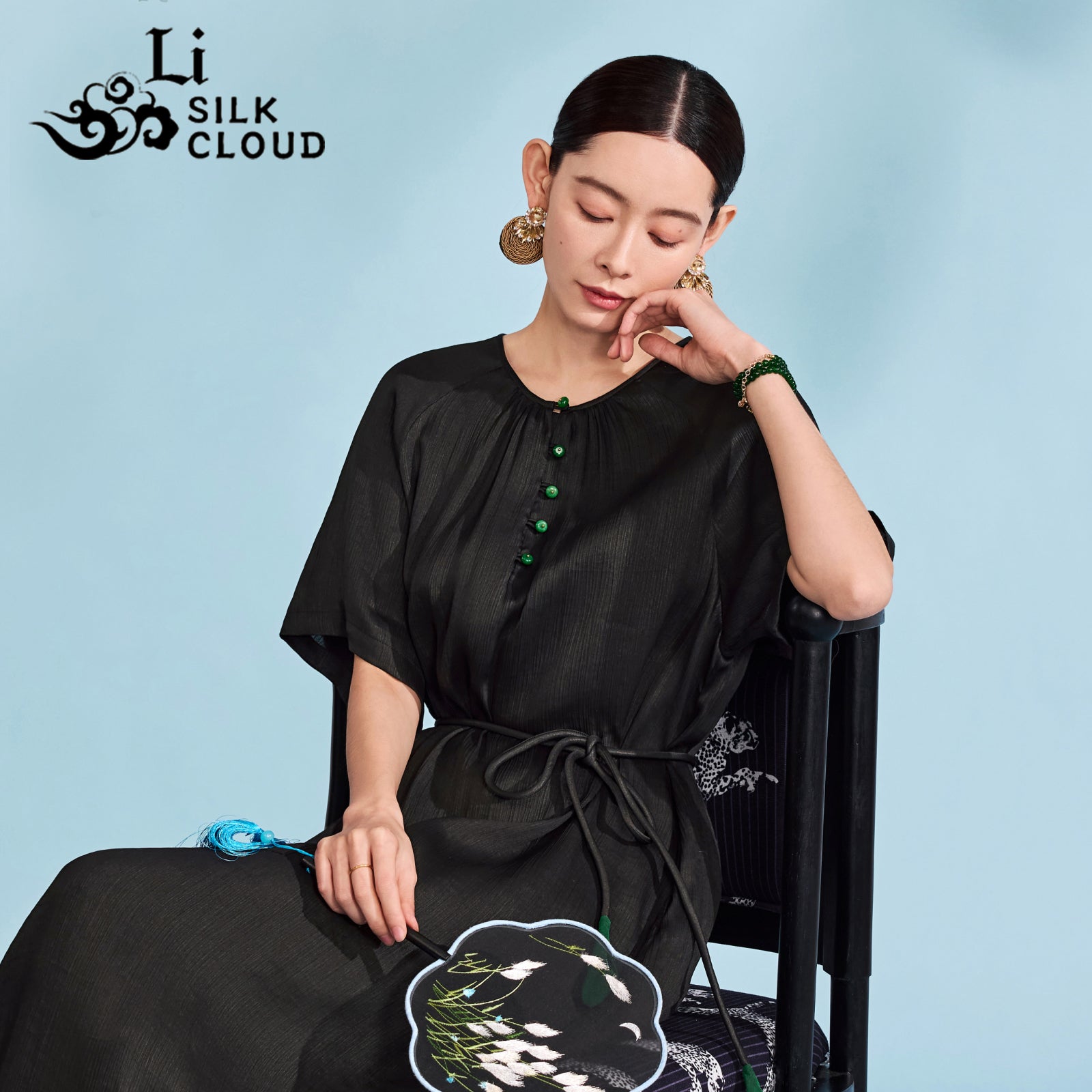 Chinese-style Xiangyunsha Dress · Removable waistband Cloud-like breathability Guangdong Black Pearl Gambiered Guangdong Gauze xiangyunsha