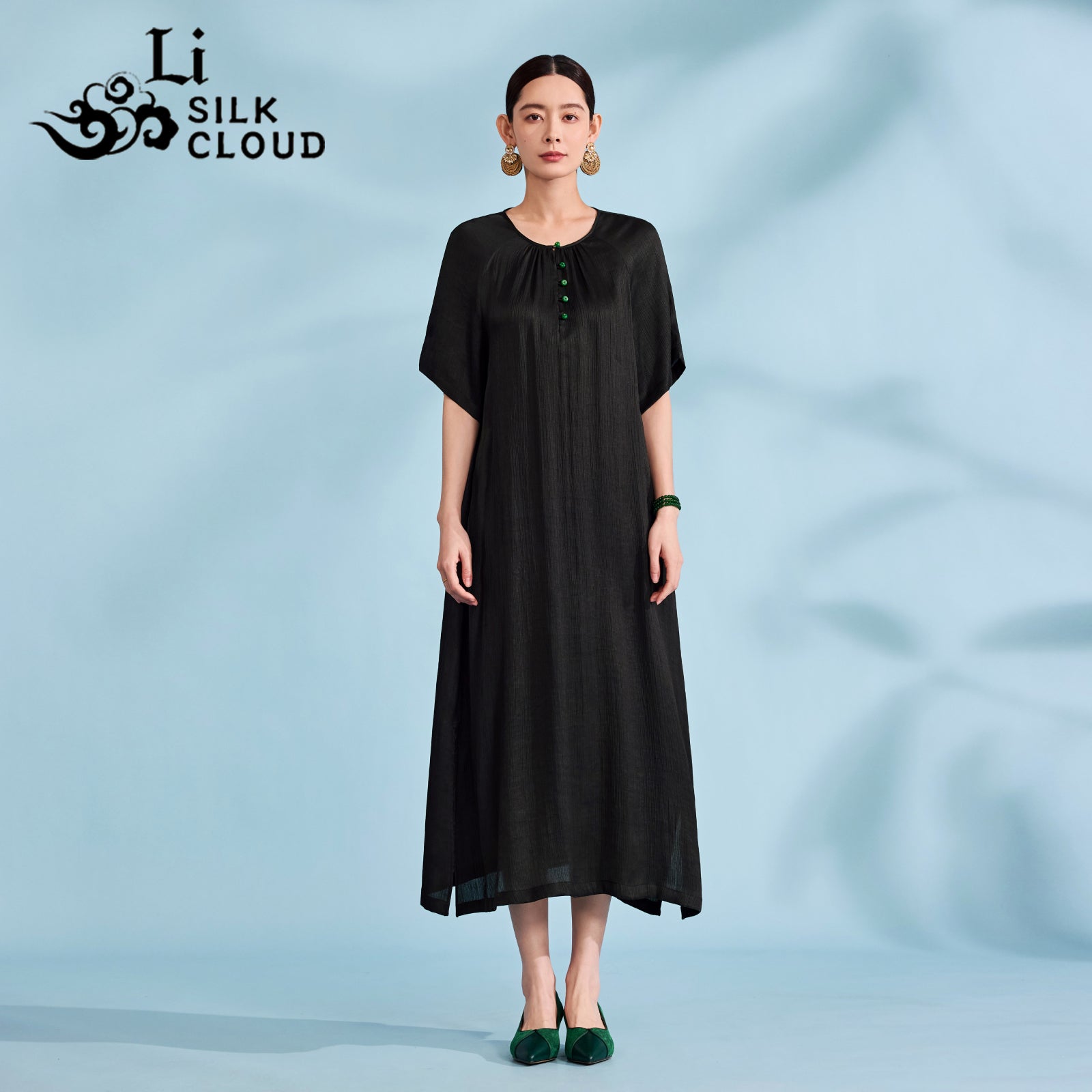 Chinese-style Xiangyunsha Dress · Removable waistband Cloud-like breathability Guangdong Black Pearl Gambiered Guangdong Gauze xiangyunsha