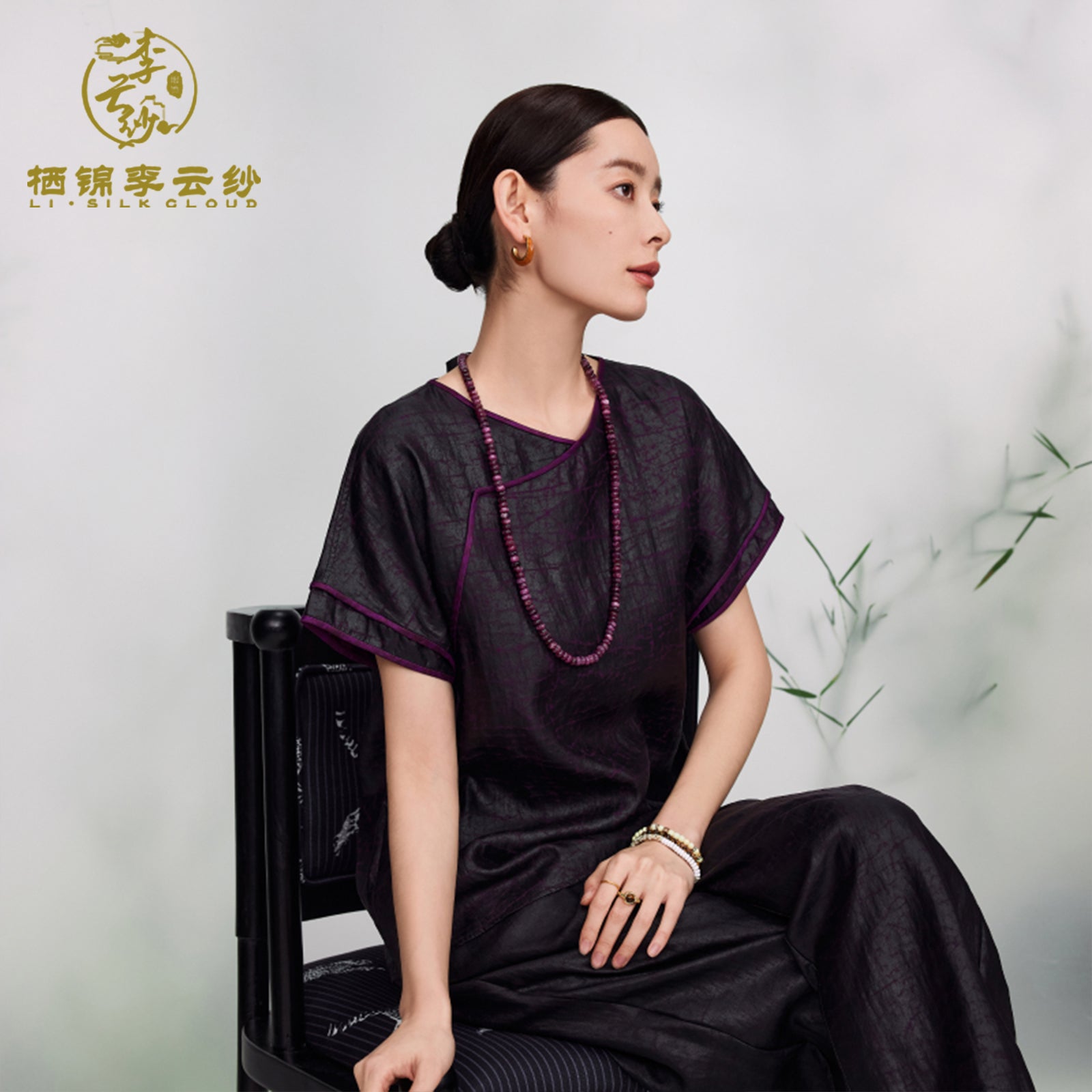 Top - 100% Mulberry Silk,Elegant Oriental Silk Turtle Crack Pattern Guangdong Black Pearl Gambiered Guangdong Gauze xiangyunsha