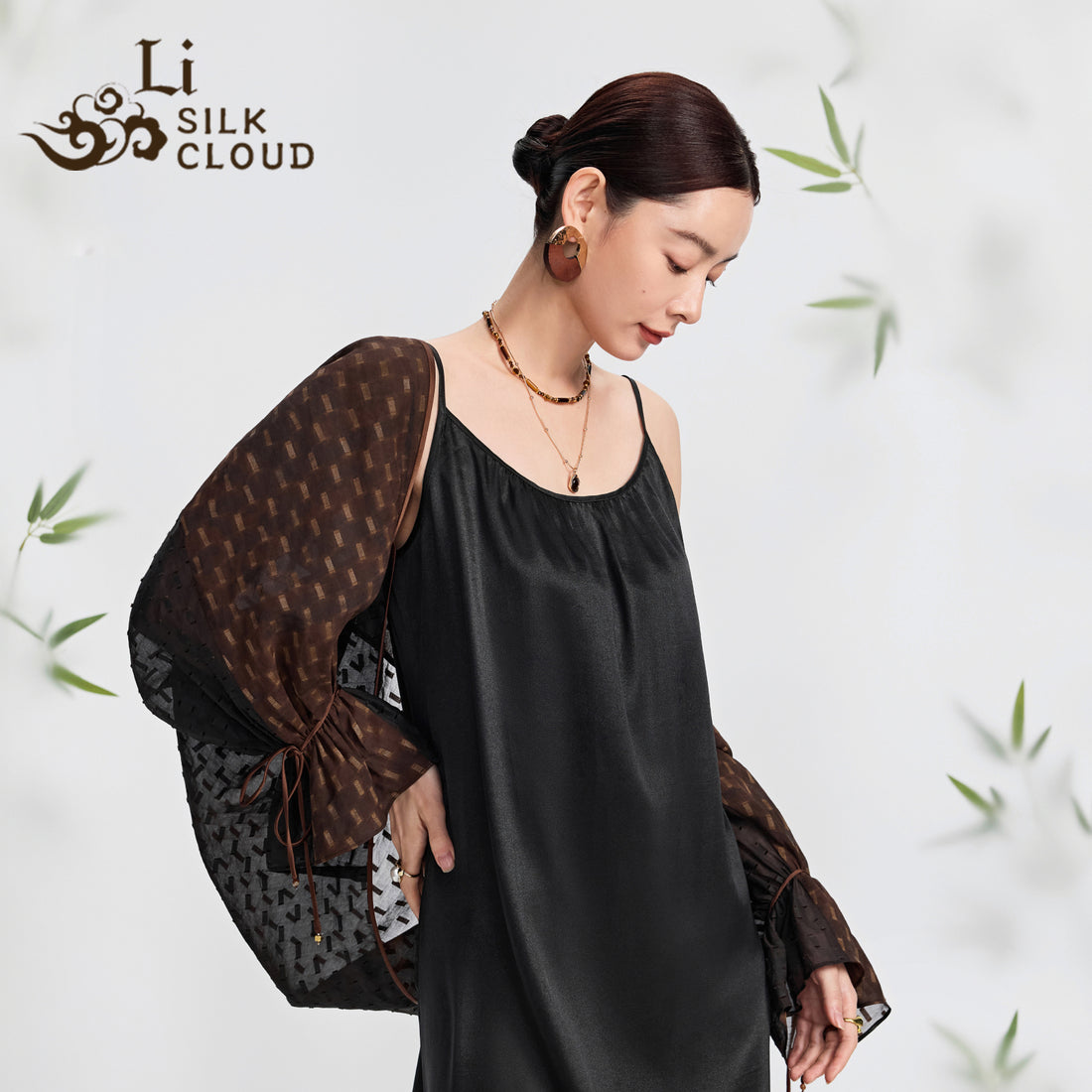 Chinese Style Pure Black Gambiered Silk Maxi Dress LooseFit Slimming Comfort Silky Premium   Guangdong Black Pearl Gambiered Guangdong Gauze xiangyunsha