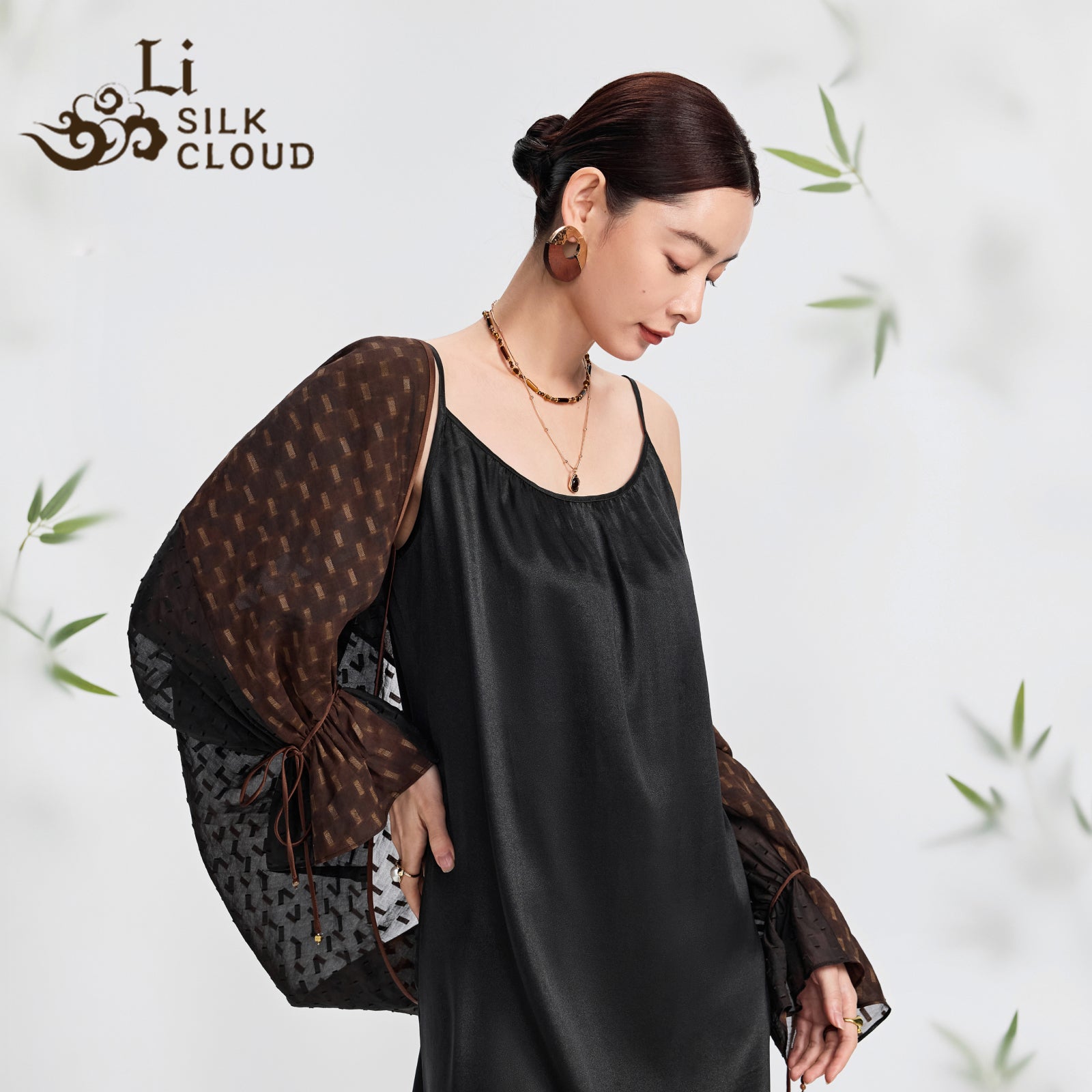Chinese Style Pure Black Gambiered Silk Maxi Dress LooseFit Slimming Comfort Silky Premium   Guangdong Black Pearl Gambiered Guangdong Gauze xiangyunsha