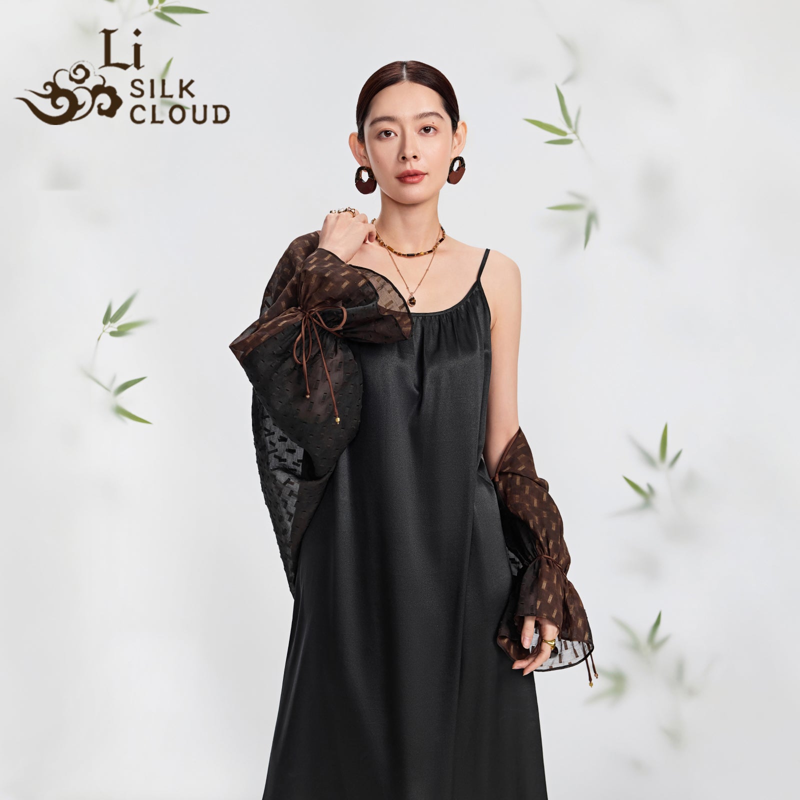 Chinese Style Pure Black Gambiered Silk Maxi Dress LooseFit Slimming Comfort Silky Premium   Guangdong Black Pearl Gambiered Guangdong Gauze xiangyunsha