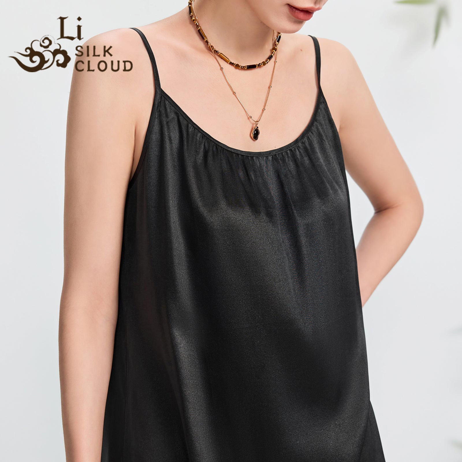 Chinese Style Pure Black Gambiered Silk Maxi Dress LooseFit Slimming Comfort Silky Premium   Guangdong Black Pearl Gambiered Guangdong Gauze xiangyunsha
