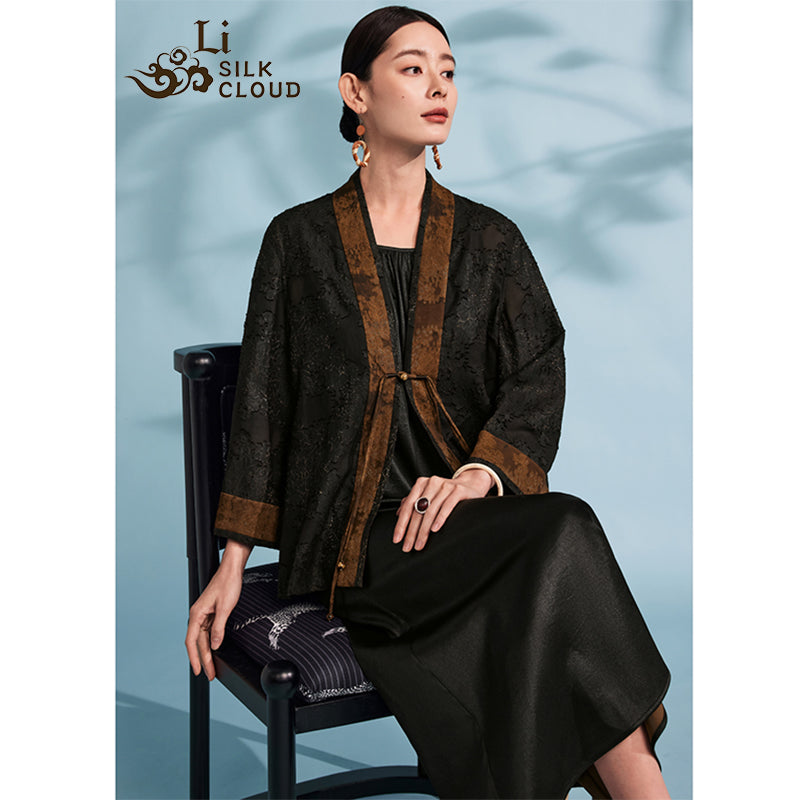 LI SILK CLOUD Women's Black Silk Xiangyunsha Slip Dress - Traditional Dyeing Craft, Stylish Camisole Design