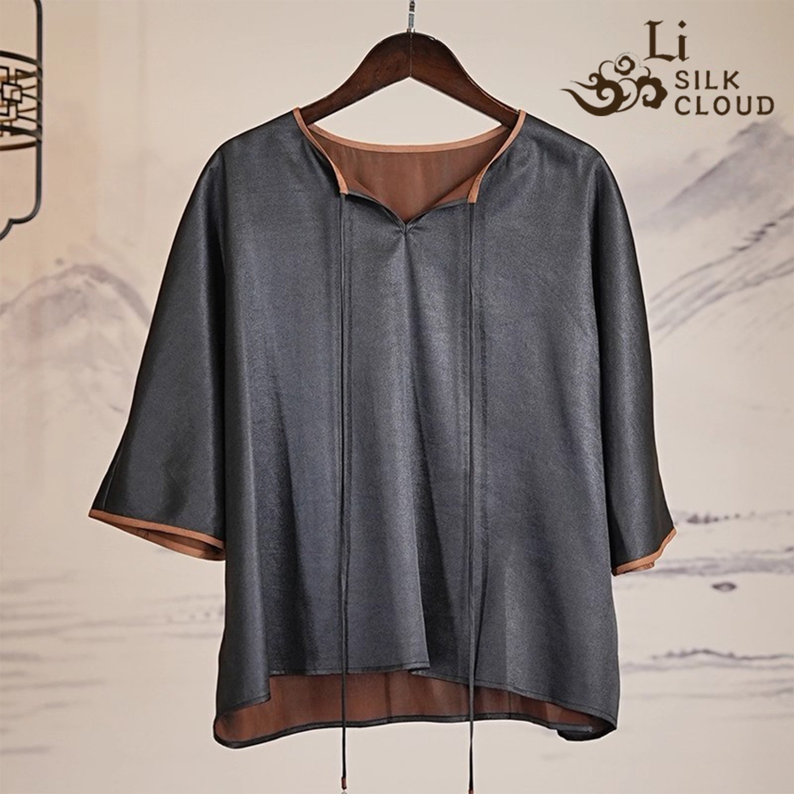 New Chinese-style lightweight top | Silk Xiangyunsha fabric Cloud-like softness, skin-friendly, slimming Guangdong Black Pear Gambiered Guangdong Gauze xiangyunsha