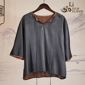 New Chinese-style lightweight top | Silk Xiangyunsha fabric Cloud-like softness, skin-friendly, slimming Guangdong Black Pear Gambiered Guangdong Gauze xiangyunsha