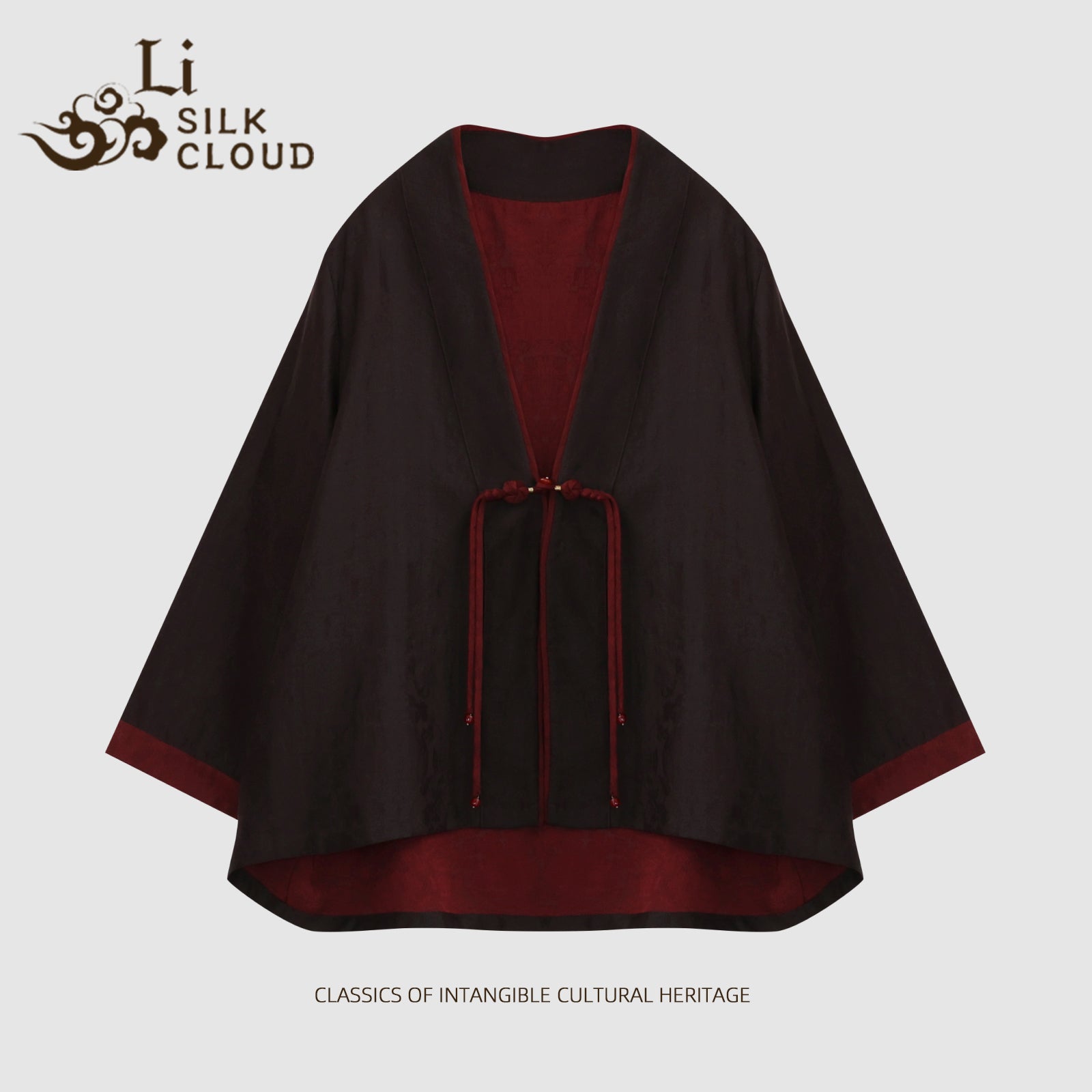 Red Black Gambiered Silk Jacket Chinese Style Hand-Knotted Cording Exquisite Closures 100 Pure SilkLightweight Summer Guangdong Black Pearl GambieredGuangdong Gauze xiangyunsha