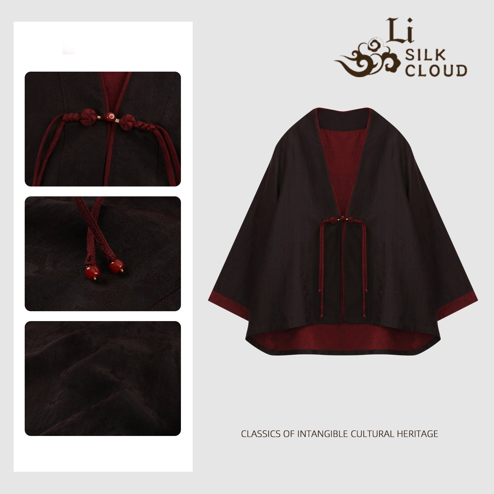 Red Black Gambiered Silk Jacket Chinese Style Hand-Knotted Cording Exquisite Closures 100 Pure SilkLightweight Summer Guangdong Black Pearl GambieredGuangdong Gauze xiangyunsha
