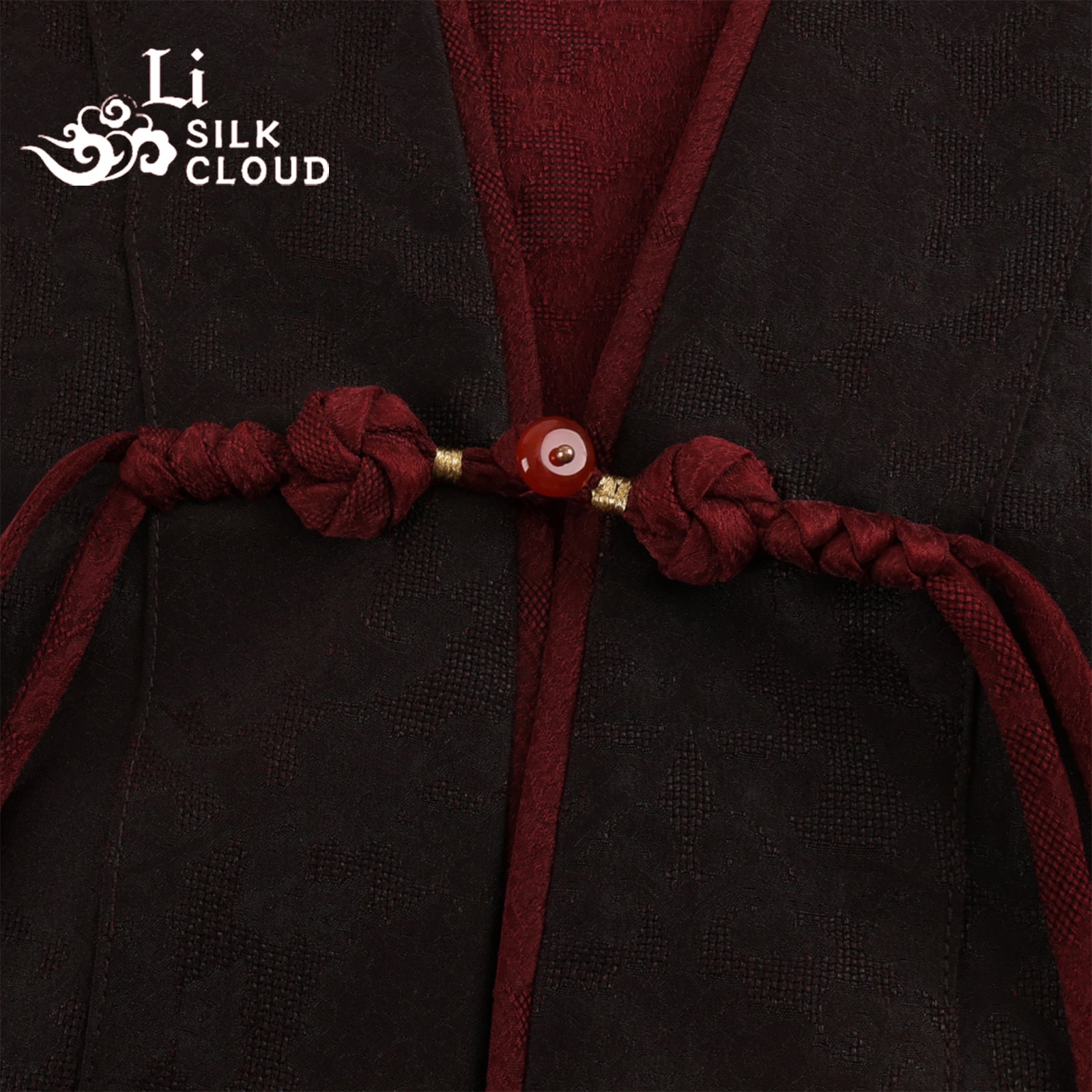 Red Black Gambiered Silk Jacket Chinese Style Hand-Knotted Cording Exquisite Closures 100 Pure SilkLightweight Summer Guangdong Black Pearl GambieredGuangdong Gauze xiangyunsha