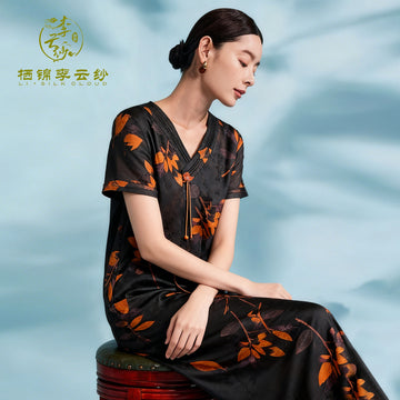 LI SILK CLOUD Dress Short Sleeve Draping Slim-fit Mulberry Silk Professional Shirt Dress