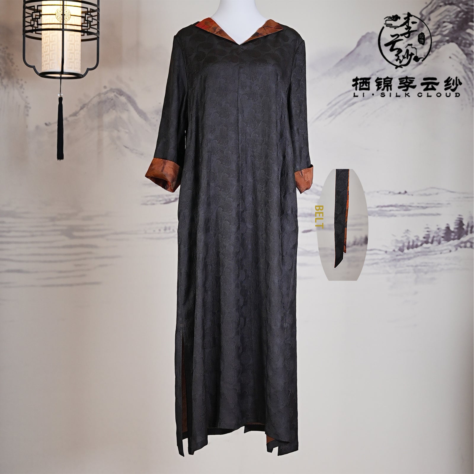 LI SILK CLOUD Dress Three-quarter Sleeve Draping Slim-fit Mulberry Silk Professional Midi Dress
